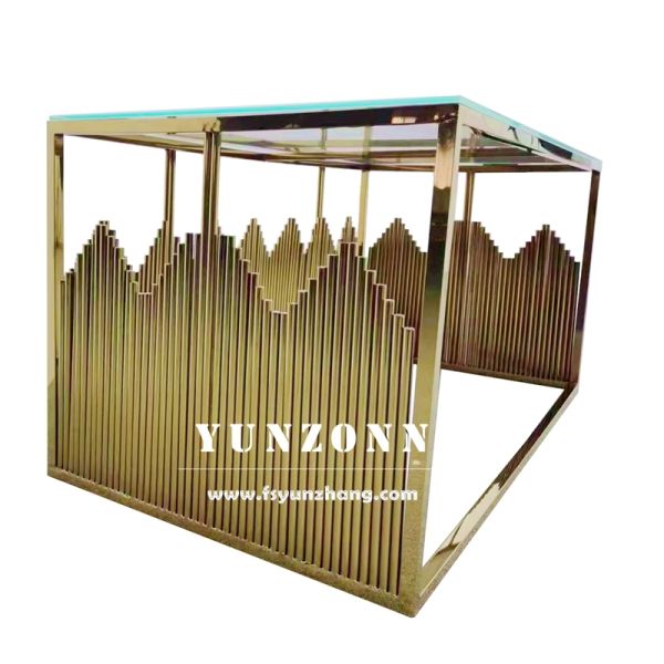 New Design Foshan Hotel Wedding Furniture Gold Stainless Steel Bride and Groom Square Dining Table