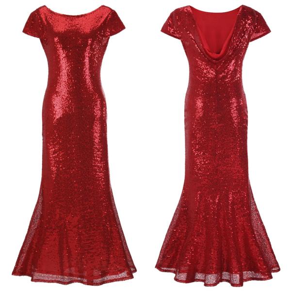 hot sale polyester short sleeve long women Bodycon evening beaded dress with gold sequin in red blue purple gray beige