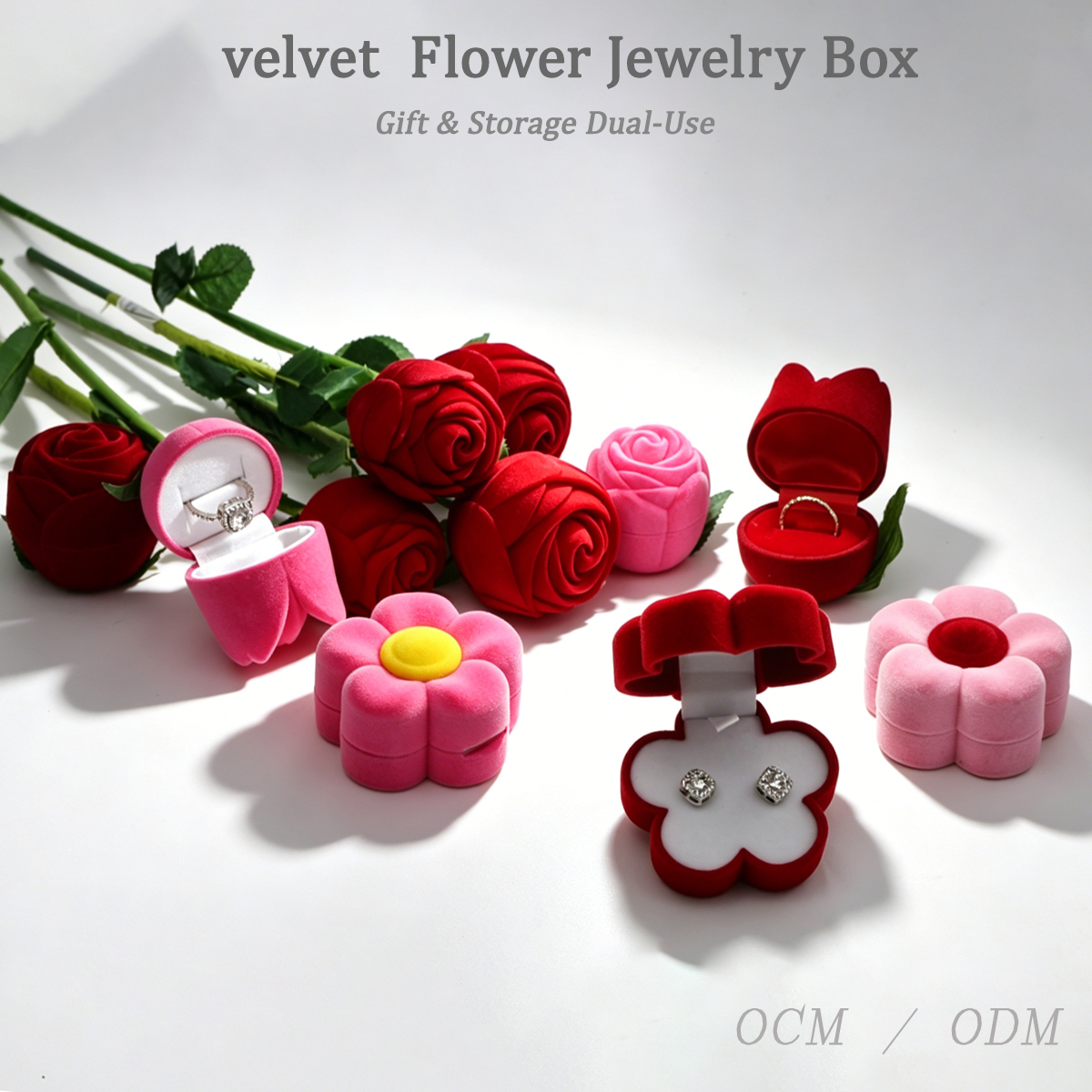 Flower Shaped Velvet Cusom Jewelry Box Lovely Ring Packaging Box