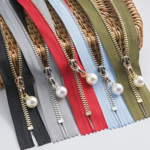 Brass Metal Zipper With Pearl Slider #5 Open-End For Clothes