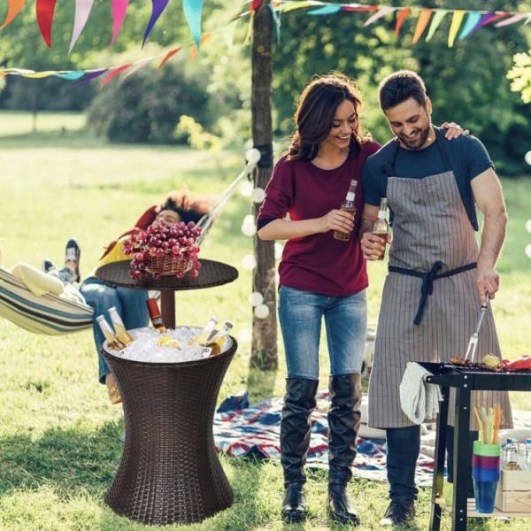 Contemporary Hot Tub Side Table With 7.5 Gallon Beer And Wine Cooler Outdoor Patio Furniture