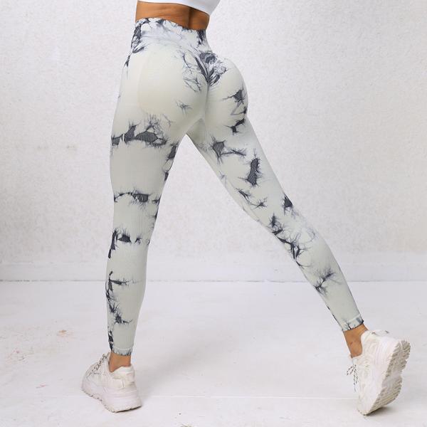 Seamless tie-dyed yoga pants high waist hip lift elastic peach hip fitness running no embarrassment line pants