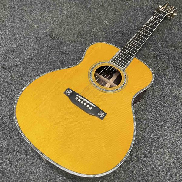 Custom OM Body Yellow Painting Acoustic Electric Guitar with SOLID ROSEWOOD Back Side