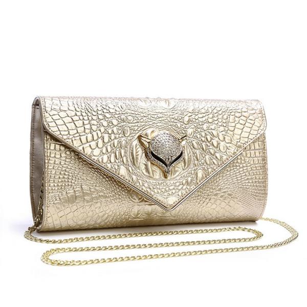2016 new leather female fox head inlay diamond evening bag clutch leather clutch bag