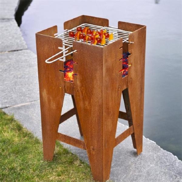Decorative Square Corten Steel Fire Pit And Grill