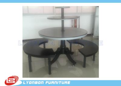 Round Black Clothes Shop Display Table With Metal Support / Solid Wood Feet