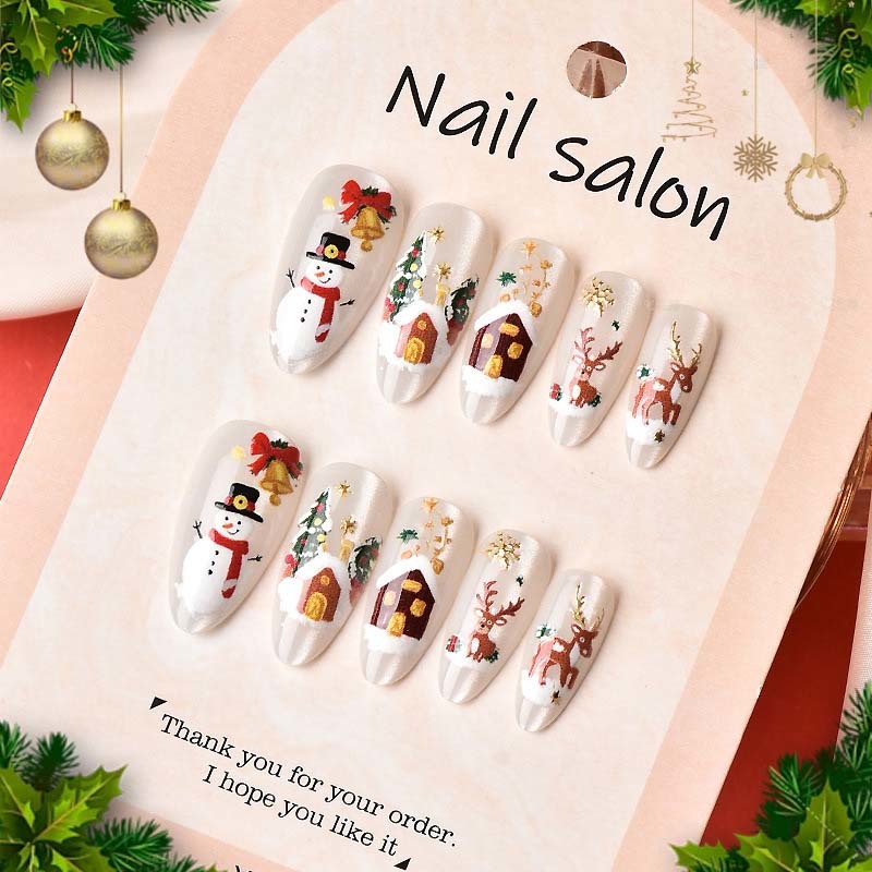 Medium Almond Christmas Holiday False Nails Gentle On Natural Nails