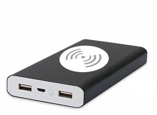 Customized Logo Aluminum 12000mAh Dual USB QI Wireless Fast Charging Power Bank