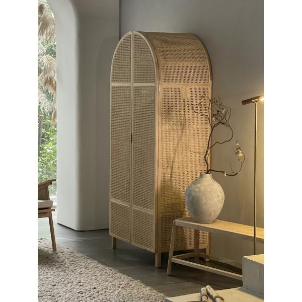 Wooden Wardrobe Closet Modern Rattan Clothes Storage Cabinet 2 Door Solid Wood 75*58*201cm