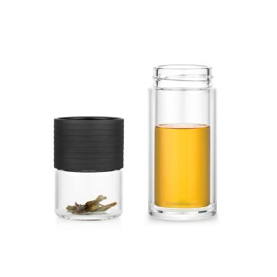 Food Grade Transparent Double Wall Glass Tea Infuser Maker Strainer 238ml