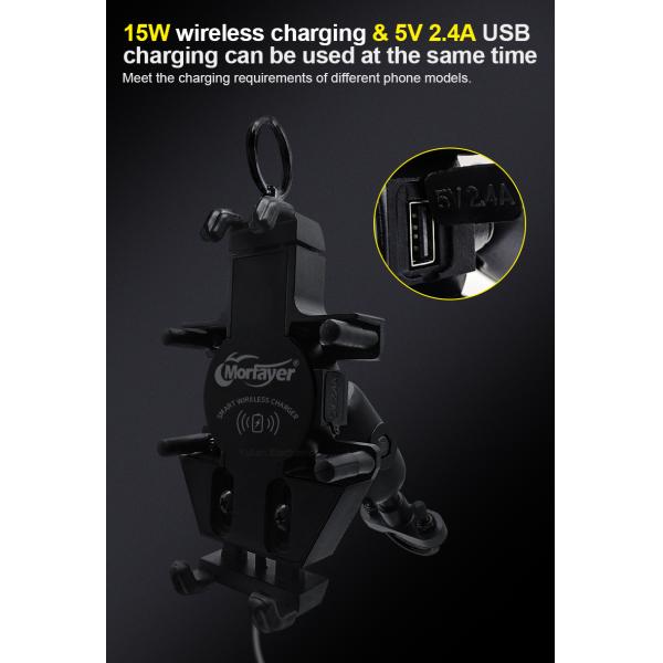 15W 5V 2.4A Motorcycle Wireless Charger Mount Waterproof