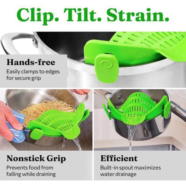 Adjustable Rice Clip On Silicone Colander For Pots And Pasta Strainer