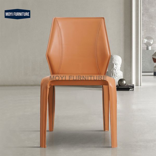 Modern Dinner Chair CUSTOM French Style Retro Leather Dining Chair Metal Hotel Dining Room Furniture Comfortable Seating