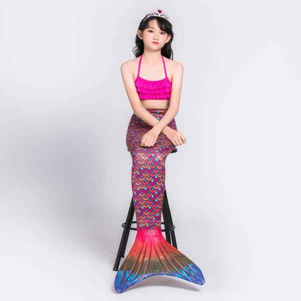 Shiny Fish Scale Texture Mermaid Tails For Swimming , Reinforced Tips Bikini Swimsuit Set