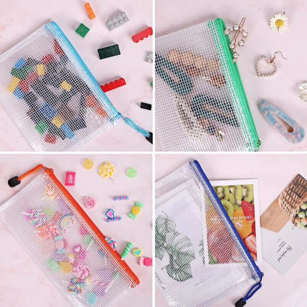 Mesh Zipper Pouch, Waterproof Zipper Bags, 8 Sizes Waterproof Plastic Document Pouch, 8 Colors, Multipurpose