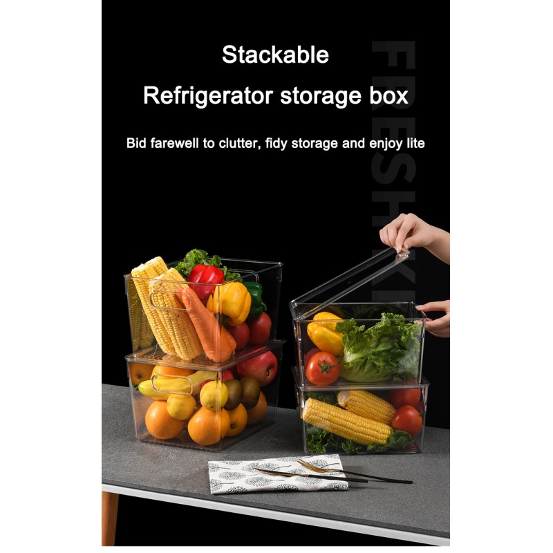 Durable Shatterproof Acrylic Fruit and Veggie Bin Jumbo Clear Storage Container for Refrigerator Countertop Pantry Organization