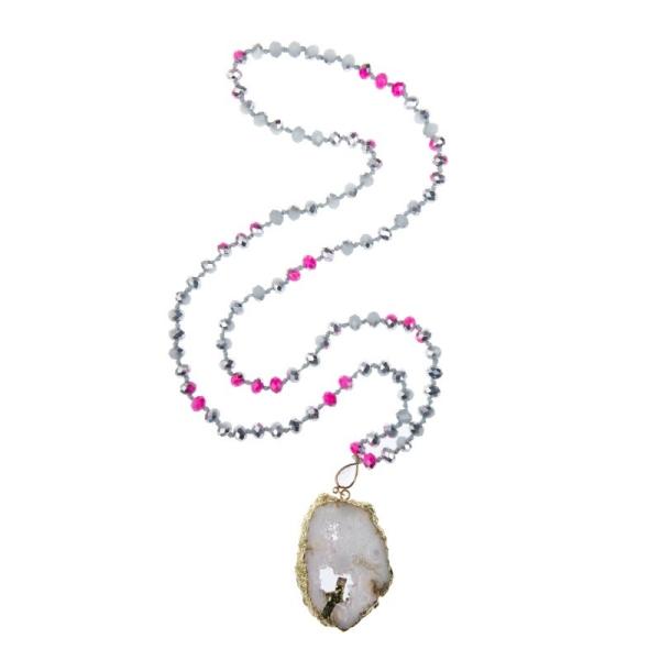 Semi Precious Druzy Pendant Glass Beads Handmade Necklace Metallic Color