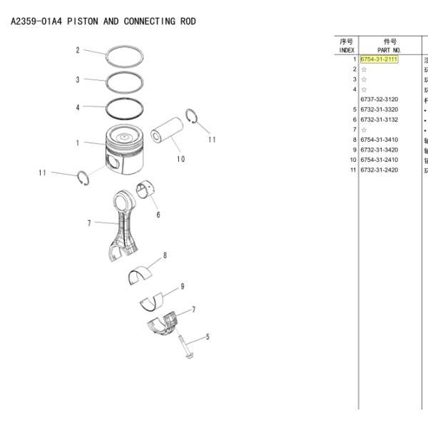 6754-31-2111 pistón,komatsu PC200-8 pieza excavadoras