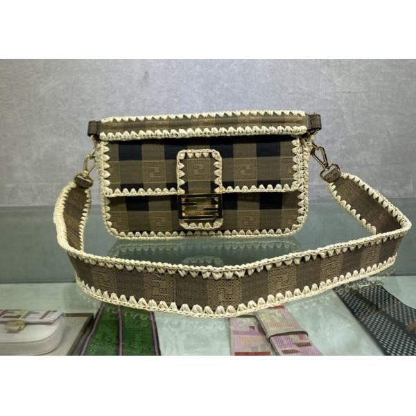 Women F Letters Pattern Denim Baguette Bag Embroidery Series