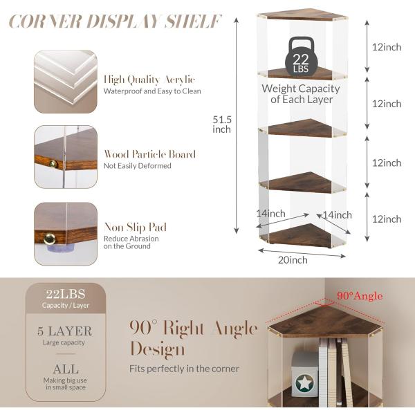 Multipurpose Storage Bookcase with Acrylic and Wooden Corner Display Shelves
