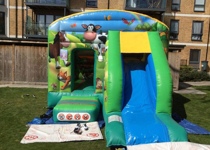комбинированное Farmyard 12ftx18ft раздувное, дом прыжока малышей зеленый скача с скольжением