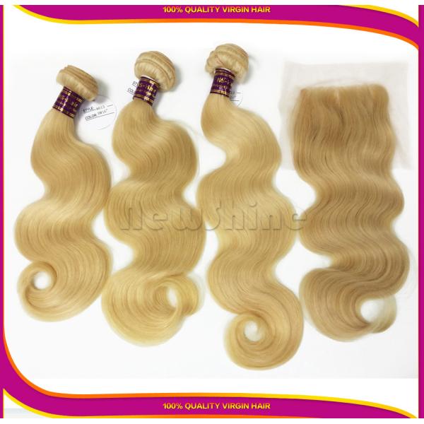 Free Shipping Popular Blonde 613# 10A Grades 100% Virgin Peruvian Hair Body Wave With Lace Closures 10inch-30inches