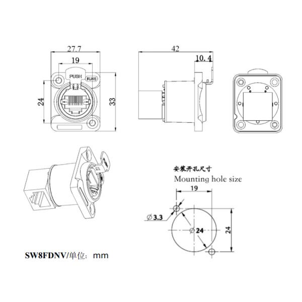 Audio Ethernet Chassis Connector Electrical Rj45 8 Pin Connector