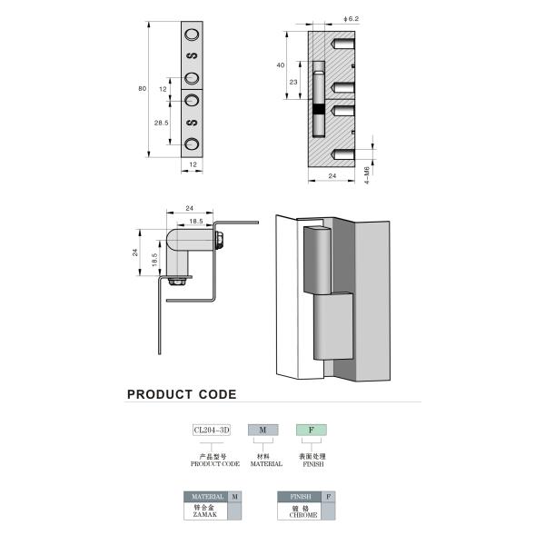 Дверь сплава цинка покрытия порошка скрытая шарнирами сползая длина 80мм