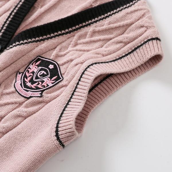 OEM Customized Kids Autumn Winter Children Patch Buttons V-neck Knitted Cardigan Sweater Boys Girls Vest