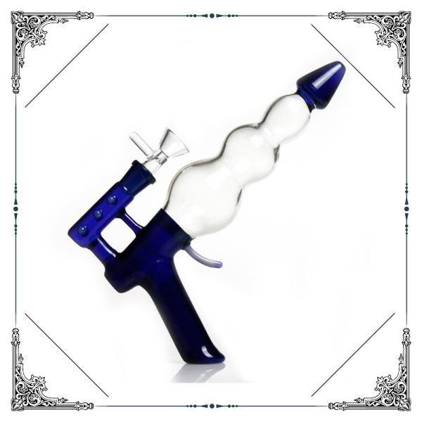 Blue Gun Glass Water Bubbler 9 Inches Glass Water Pipes For Smoking Hookah