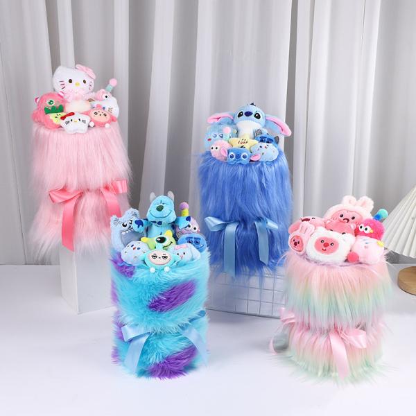 Long-haired Sulivan and Kabibala Plush Doll Bouquet Perfect Gift for Children on Graduation Season and Valentine's Day 22x33cm