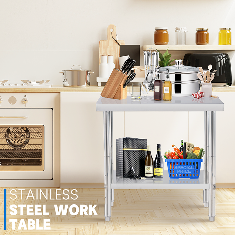 Durable Construction Stainless Steel Work Table with Customized Size and Easy Mobility for Commercial Kitchen