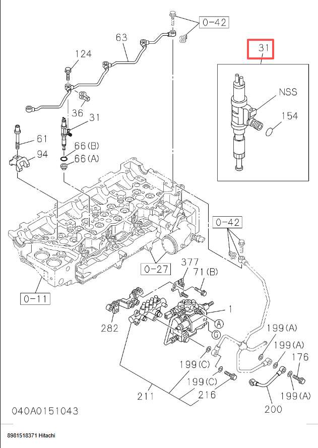 Hitachi ZX200-3 ZX240-3 4PCS Excavator Fuel Injector Isuzu 4HK1 6HK1 095000-8901