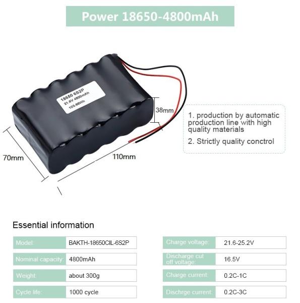 4800Mah 21.8V  Lithium Ion Battery Pack Li Ion 18650-6S2P  Battery Li-Ion Rechargeable Battery