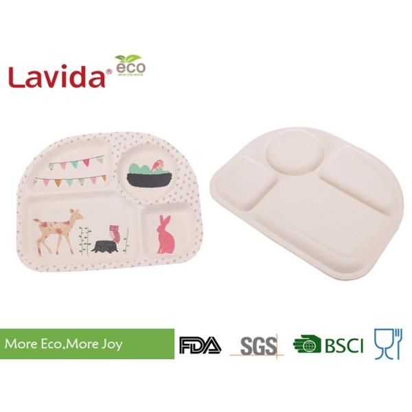 Animal Word Print Firm Bamboo Childrens Dinner Set Biodegradable For Indoor And Outdoor