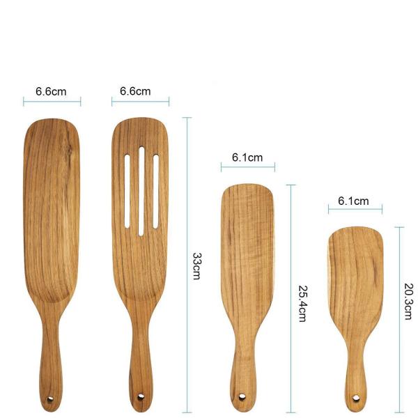 Four Piece Kitchen Wooden Utensils Durable Salad Mixing Teak Wooden Spatula