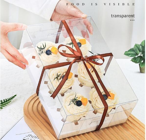 12 Holes Transparent Cupcake Box Kraft Paper Cake Box/Container for Regular Supply