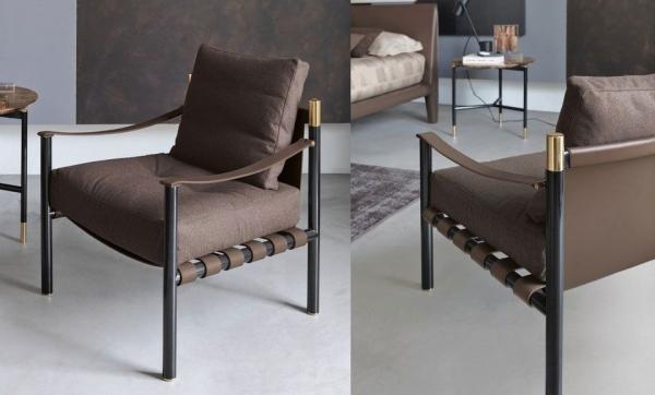 Flou Iko Fiberglass Arm Chair With Tubular Steel Frame / Leather Straps Back