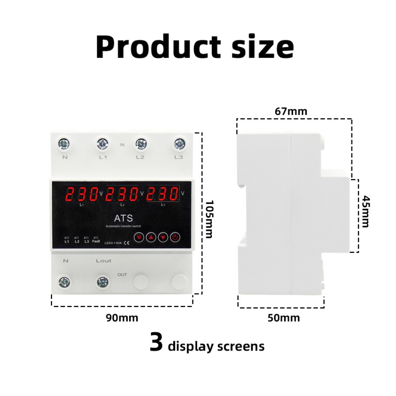 Automatic Transfer Switch (ATS) PC 63A/100A Three Phase Uninterrupted Power Stabilizer Voltage Protector Phase Selector