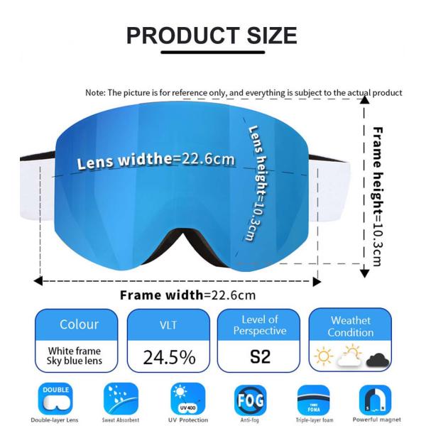 Customized Magnetic Snow Goggles with UV400 Protection and Optional Face Foam Layers