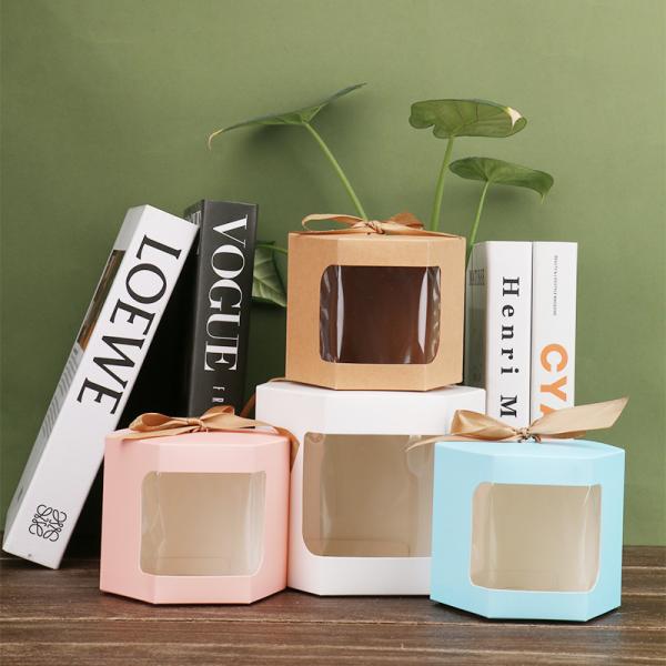 Custom Hexagonal Kraft Paper Gift Box with Window Display