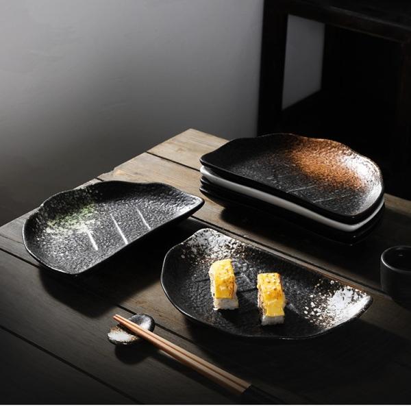 Decorated 9 Black Porcelain Dishes Half Moon Shape FDA EU Approved