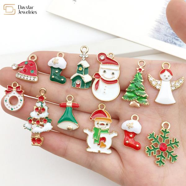 Gold Plated Enamel Christmas Charms For Jewelry Making Earrings Necklace Bracelet