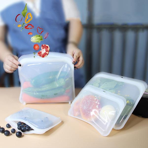 O armazenamento do alimento do silicone de 3 blocos ensaca a máquina de lavar louça And Microwave Safe
