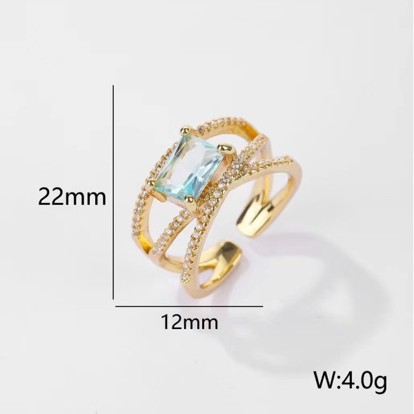 Jiexing Trendy Finger Rings 14K Gold Plated Adjustable Blue Hollow Zircon Finger Ring Women Jewelry