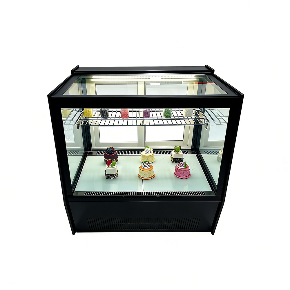 R290a Black Glass Fridge Freezer Cake Display Cabinet Countertop Type Full View