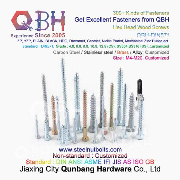 QBH DIN571 M4-M20 Black Hot DIP Galvanizing Plain Carbon Steel Hexagon Head Wood Screws