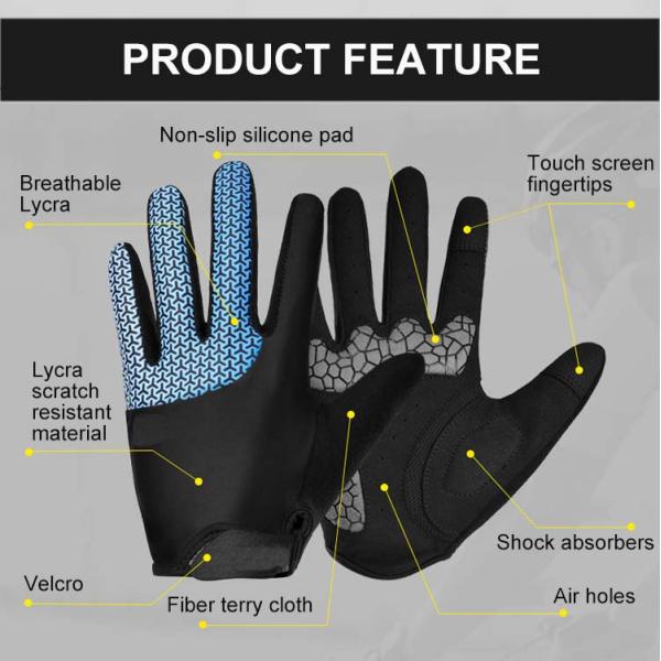 Customizable Pattern Full Finger Cycling Motor Cycle Gloves Breathable and Shockproof