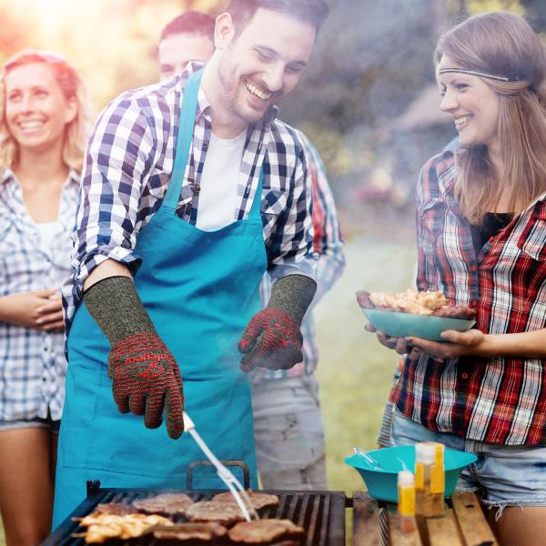 Food Grade Silicone Heat Resistant Barbecue Gloves 13.5 Inch Aramid Fabric