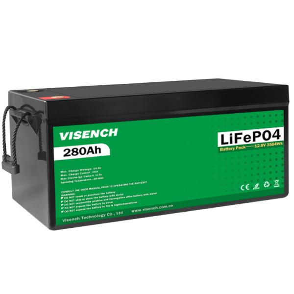 Visench Energia Solar 12V 280Ah Bateria recarregável de lítio ferro fosfato 12,8V 280Ah Lifepo4 Baterias